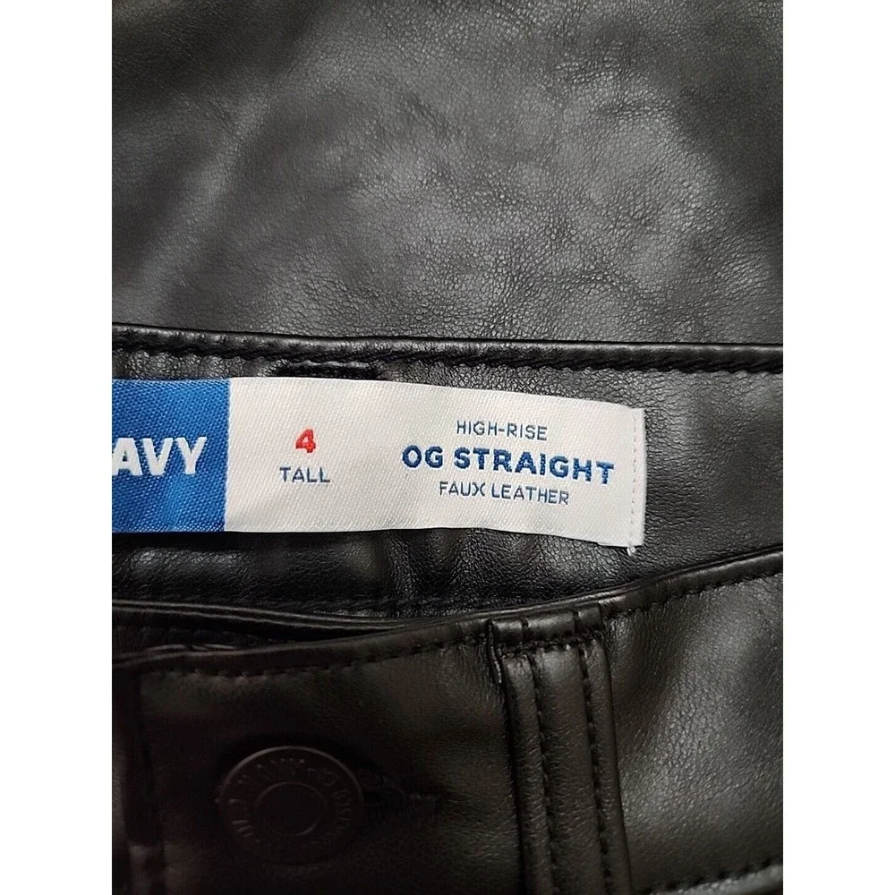 Old Navy High Rise OG Straight Faux Leather Ankle Pants Womens 4 Tall Black NEW - Picture 6 of 9